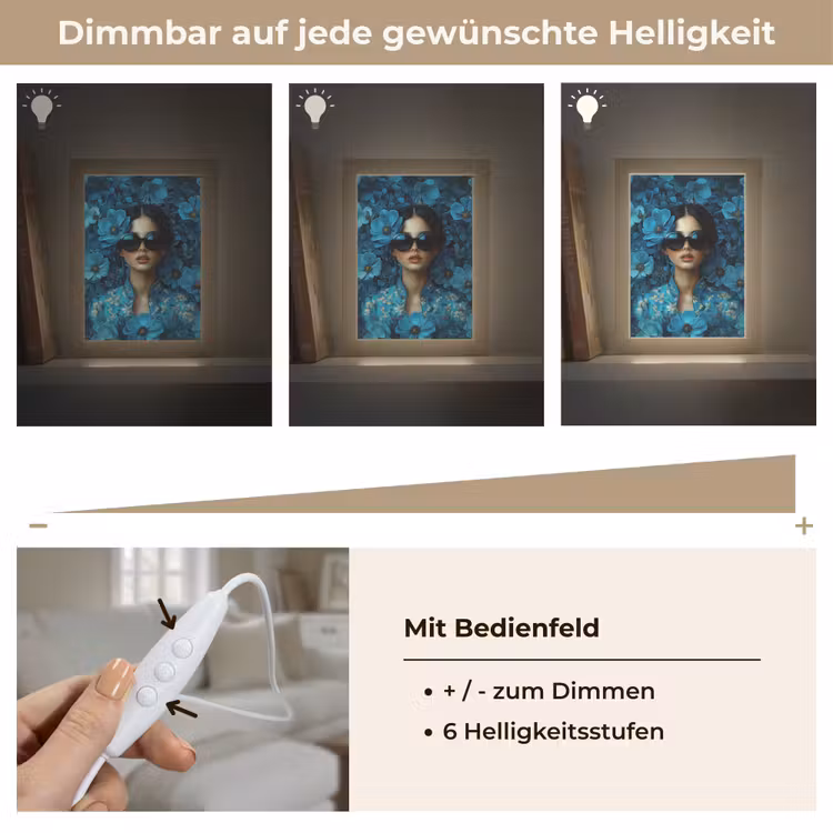 Vrouw - Bloemen - Blauw - Aesthetic - Luxe Light Box met kabel (Tafellamp) klein -USP_dimbaarDE