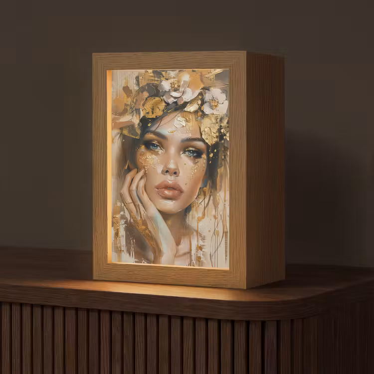 Vrouw - Bloemen - Goud - Portret Light Box met kabel (Tafellamp) klein -z3d_website