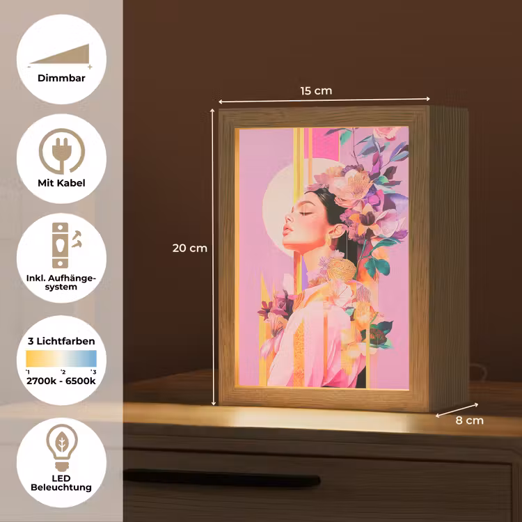 Vrouw - Bloemen - Paars - Abstract Light Box met kabel (Tafellamp) klein -USP_DE