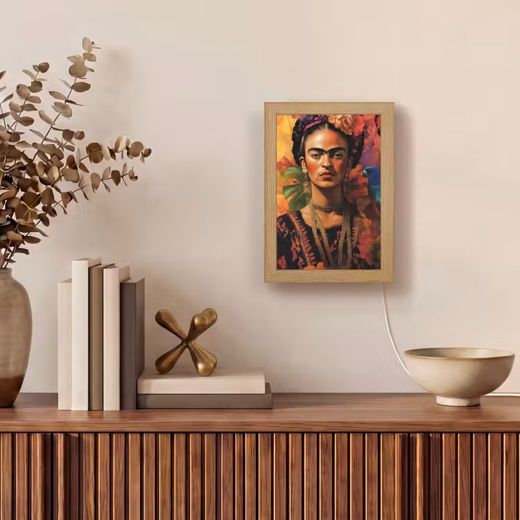 Vrouw - Bloemen - Papegaai - Schilderachtig Light Box met kabel (Tafellamp) klein -sfeer2