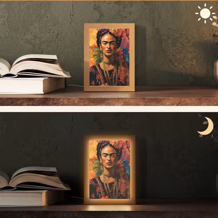Vrouw - Bloemen - Papegaai - Schilderachtig Light Box met kabel (Tafellamp) klein -sfeer3