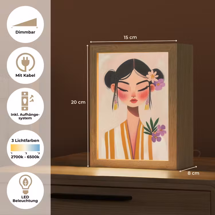 Vrouw - Bloemen - Pastel Light Box met kabel (Tafellamp) klein -USP_DE