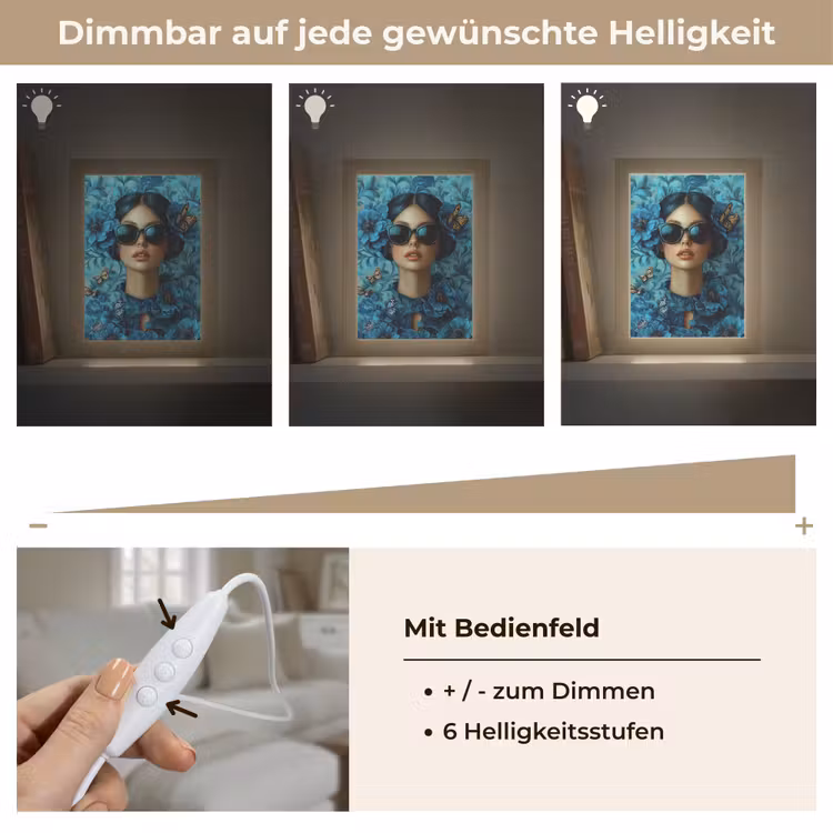 Vrouw - Bloemen - Vlinders - Blauw - Abstract Light Box met kabel (Tafellamp) klein -USP_dimbaarDE