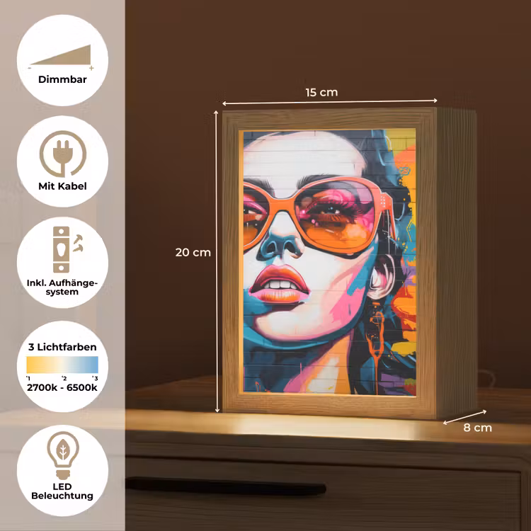 Vrouw - Bril - Kleuren - Graffiti Light Box met kabel (Tafellamp) klein -USP_DE