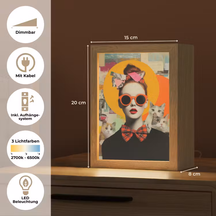 Vrouw - Bril - Strik - Retro Light Box met kabel (Tafellamp) klein -USP_DE