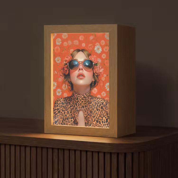 Vrouw - Kleurrijk - Dierenprint - Bloemen Light Box met kabel (Tafellamp) klein -z3d_website