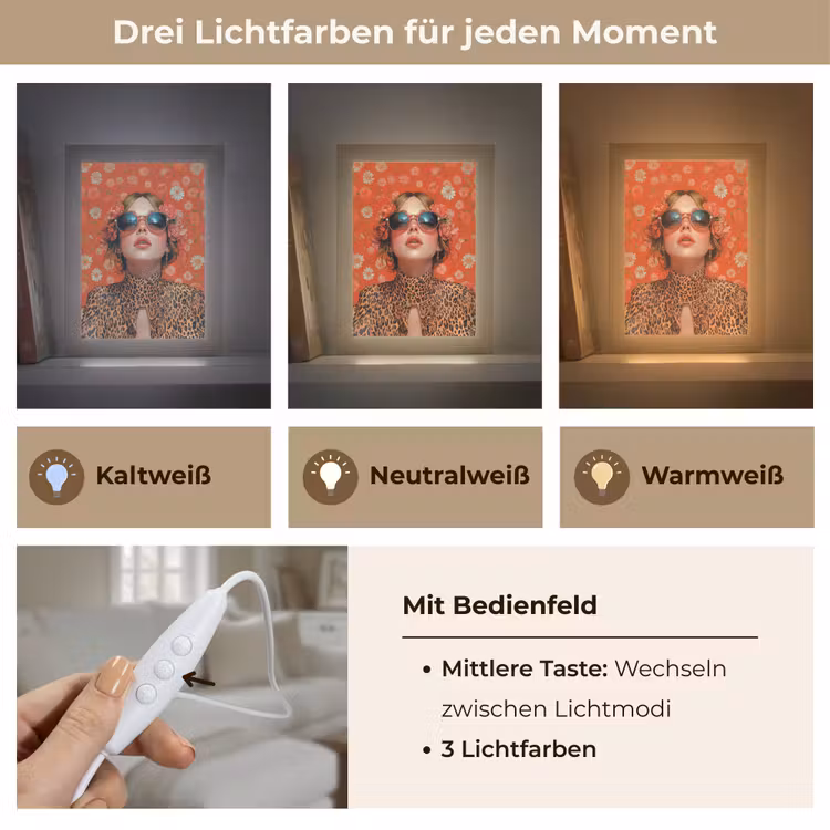 Vrouw - Kleurrijk - Dierenprint - Bloemen Light Box met kabel (Tafellamp) klein -USP_lichtkleurDE