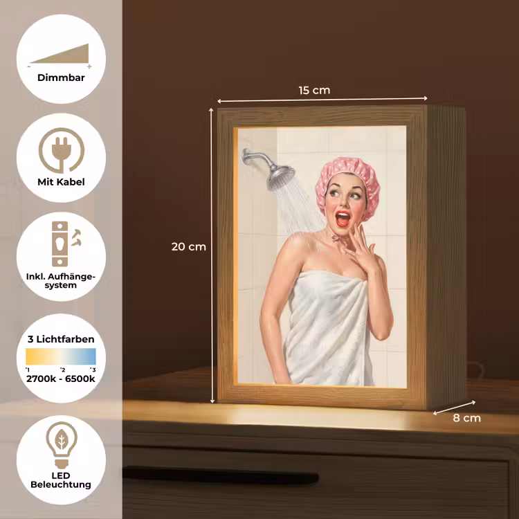 Vrouw - Douche - Roze Light Box met kabel (Tafellamp) klein -USP_DE