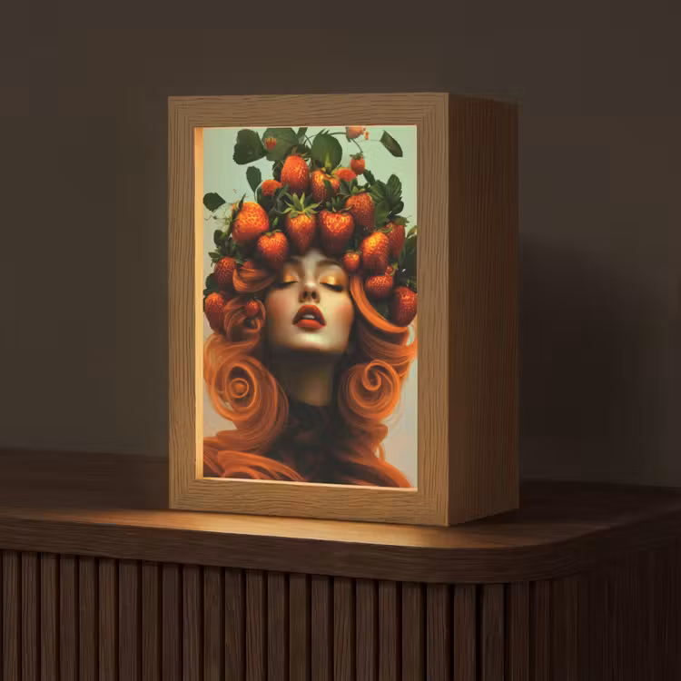 Vrouw - Aardbeien - Kroon Light Box met kabel (Tafellamp) klein -z3d_website