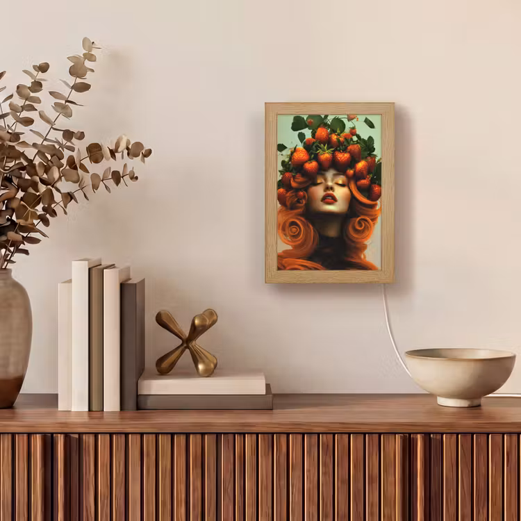 Vrouw - Aardbeien - Kroon Light Box met kabel (Tafellamp) klein -sfeer2
