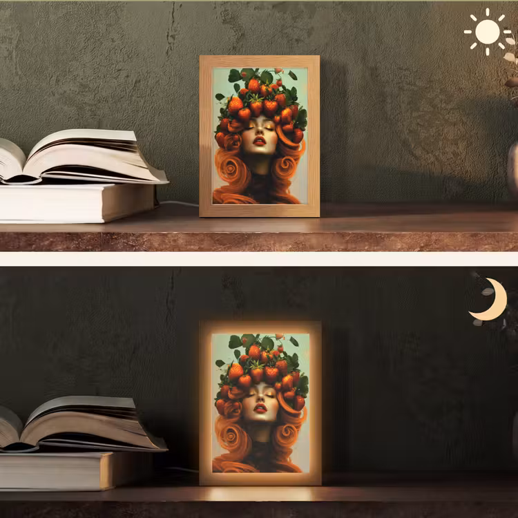 Vrouw - Aardbeien - Kroon Light Box met kabel (Tafellamp) klein -sfeer3