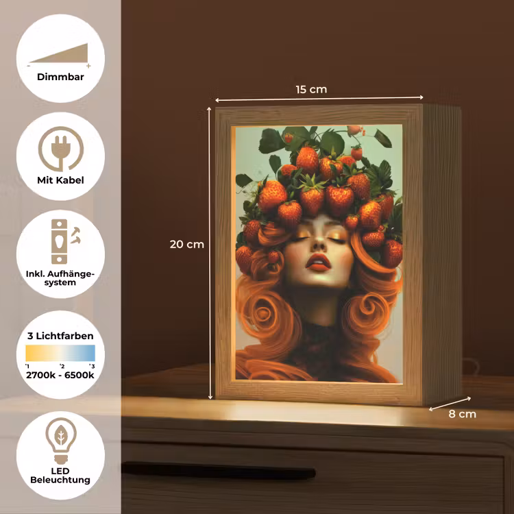 Vrouw - Aardbeien - Kroon Light Box met kabel (Tafellamp) klein -USP_DE