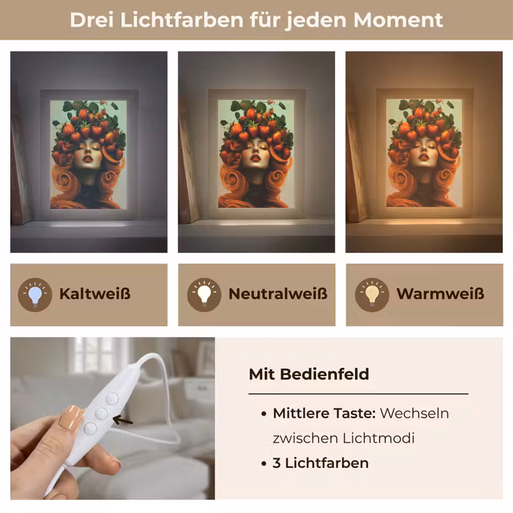 Vrouw - Aardbeien - Kroon Light Box met kabel (Tafellamp) klein -USP_lichtkleurDE