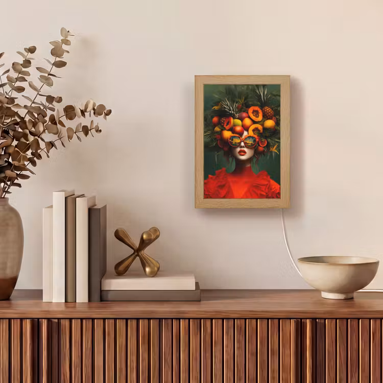 Vrouw - Vruchten - Papaja - Ananas Light Box met kabel (Tafellamp) klein -sfeer2