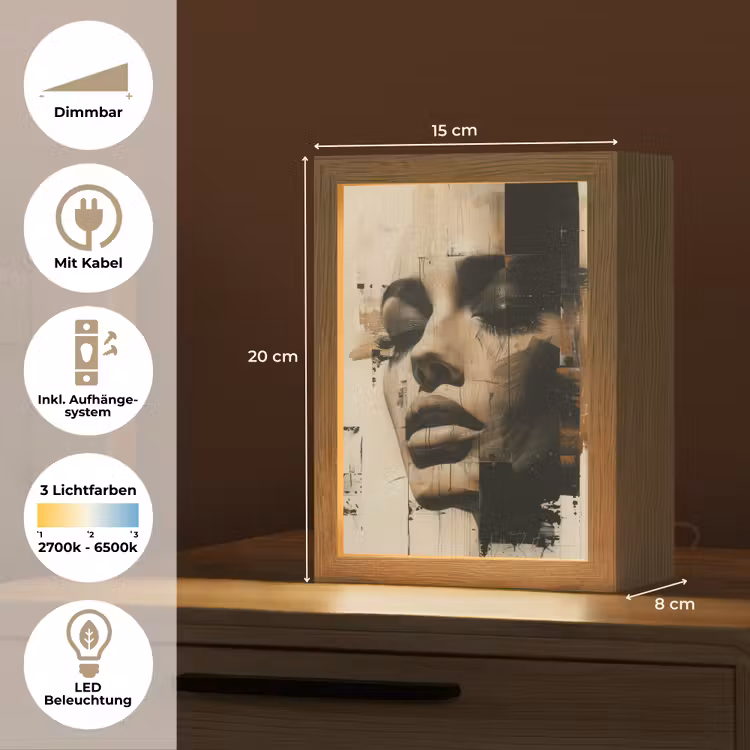 Vrouw - Gezicht - Abstract - Kunst Light Box met kabel (Tafellamp) klein -USP_DE