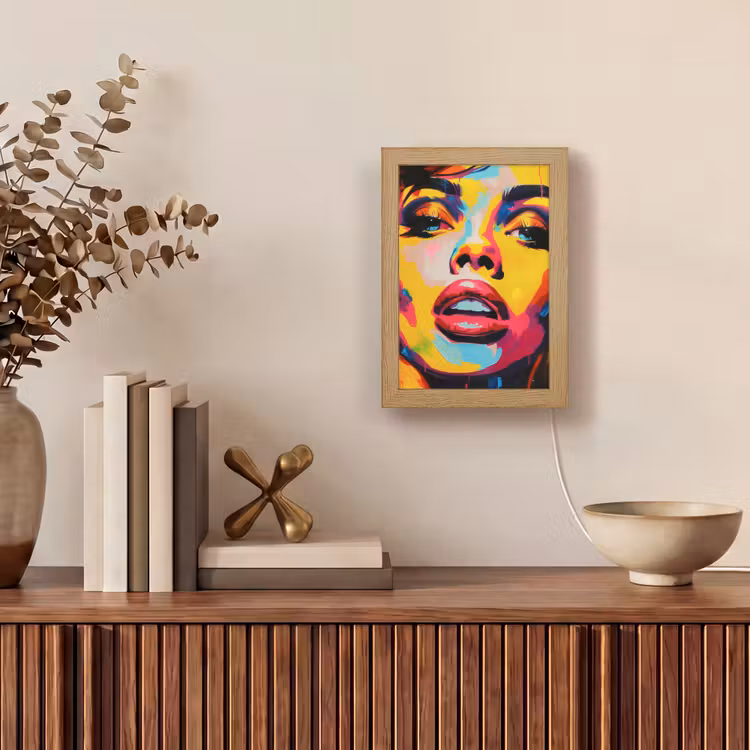 Vrouw - Gezicht - Kleurrijk Light Box met kabel (Tafellamp) klein -sfeer2
