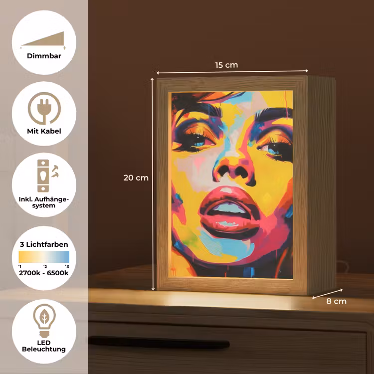 Vrouw - Gezicht - Kleurrijk Light Box met kabel (Tafellamp) klein -USP_DE