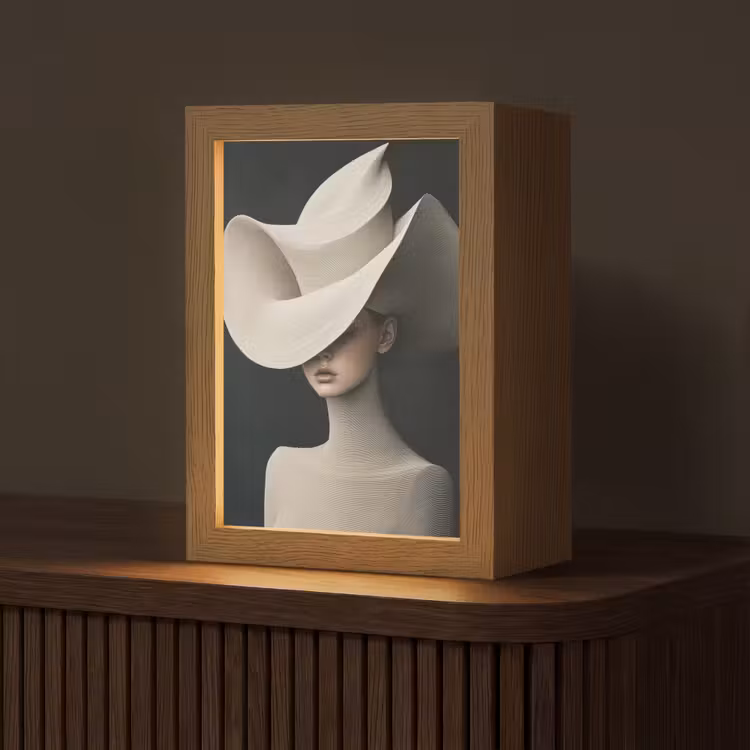 Vrouw - Golvende - Hoed Light Box met kabel (Tafellamp) klein -z3d_website