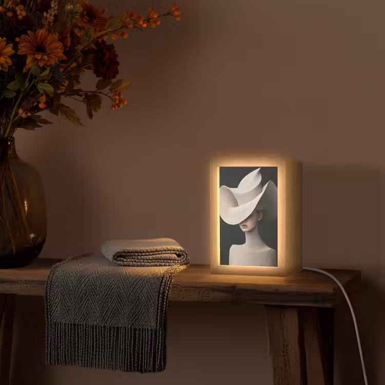 Vrouw - Golvende - Hoed Light Box met kabel (Tafellamp) klein -sfeer4