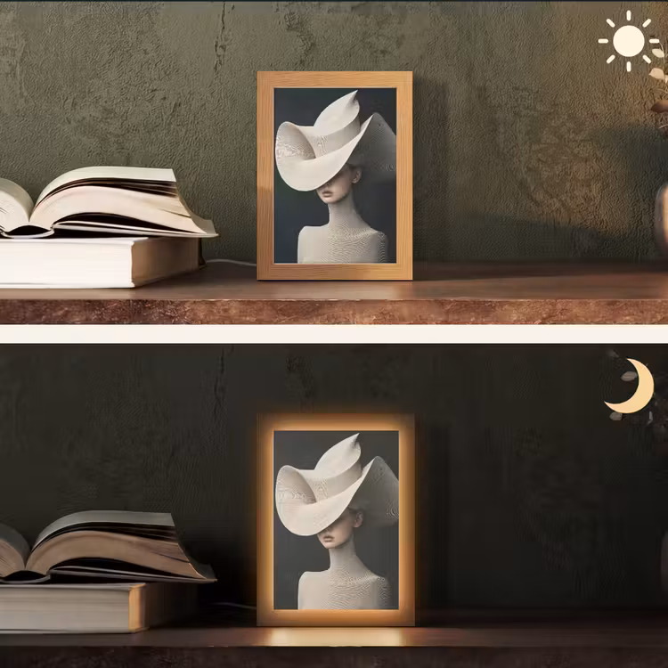 Vrouw - Golvende - Hoed Light Box met kabel (Tafellamp) klein -sfeer3