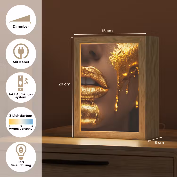 Vrouw - Goud - Gezicht - Verf - Lippen Light Box met kabel (Tafellamp) klein -USP_DE