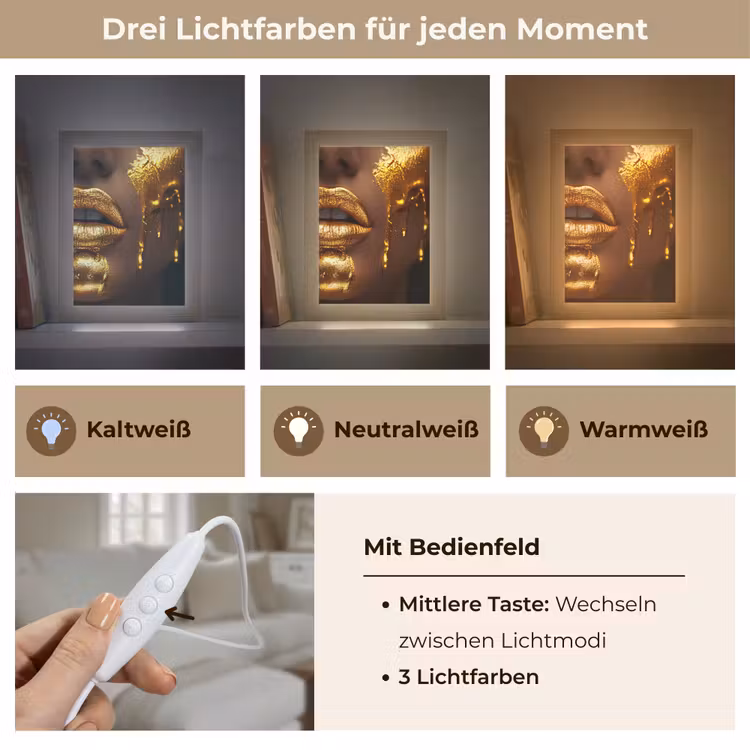 Vrouw - Goud - Gezicht - Verf - Lippen Light Box met kabel (Tafellamp) klein -USP_lichtkleurDE