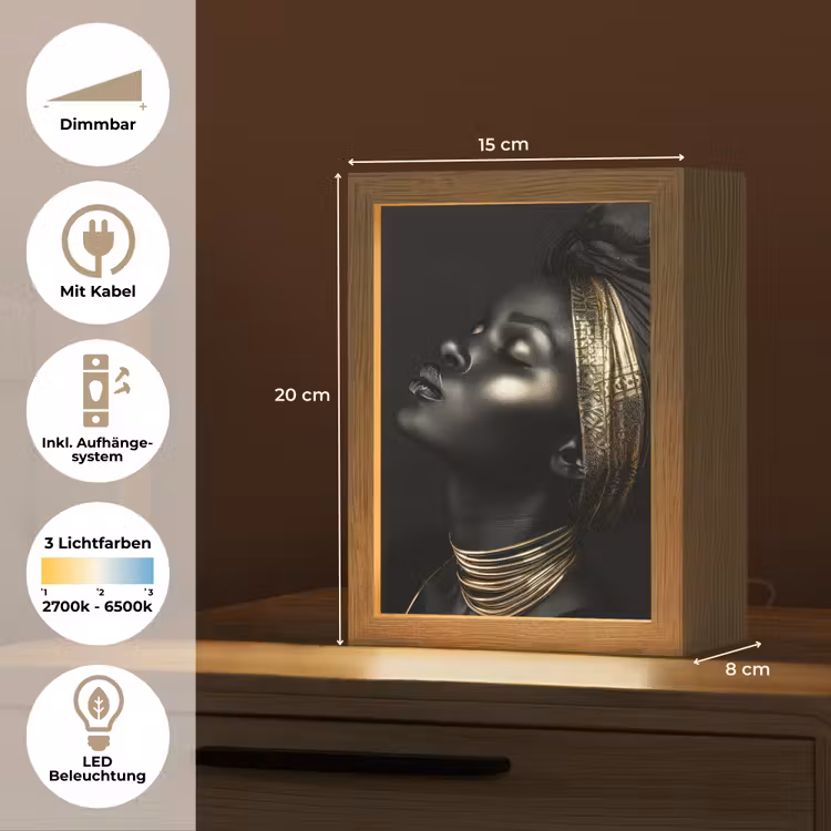 Vrouw - Goud - Portret - Modern Light Box met kabel (Tafellamp) klein -USP_DE