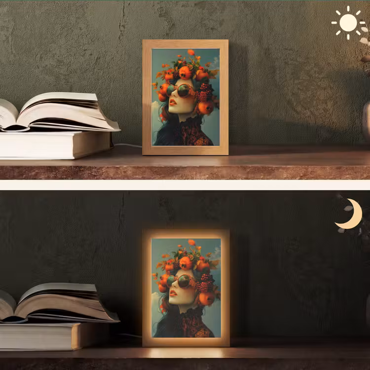 Vrouw - Granaatappel - Herfst - Zonnebril Light Box met kabel (Tafellamp) klein -sfeer3