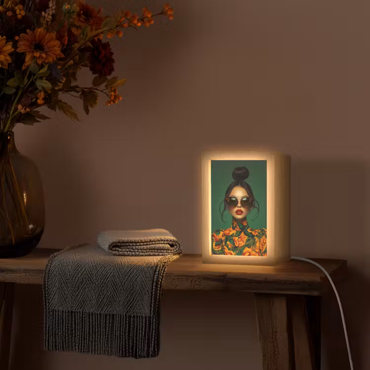 Vrouw - Groen - Modern - Bril - Abstract Light Box met kabel (Tafellamp) klein -sfeer4