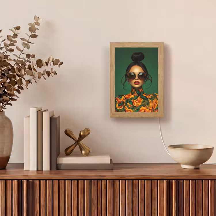 Vrouw - Groen - Modern - Bril - Abstract Light Box met kabel (Tafellamp) klein -sfeer2