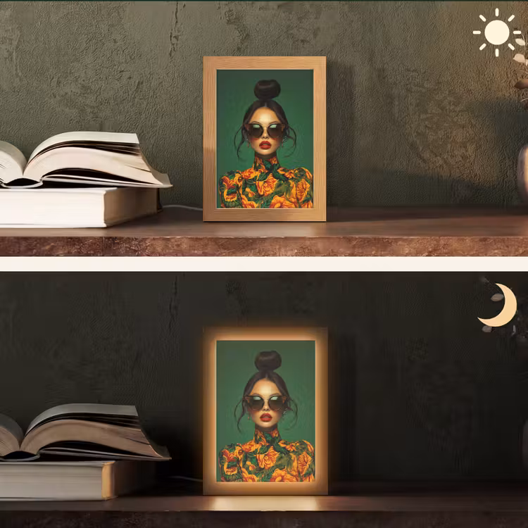 Vrouw - Groen - Modern - Bril - Abstract Light Box met kabel (Tafellamp) klein -sfeer3