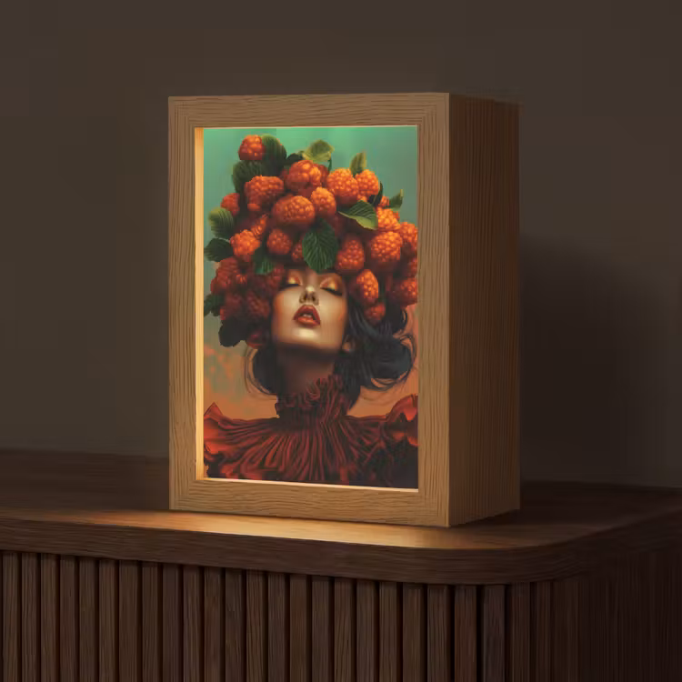 Vrouw - Frambozen - Bladeren Light Box met kabel (Tafellamp) klein -z3d_website