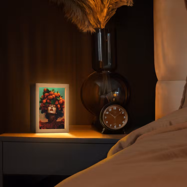 Vrouw - Frambozen - Bladeren Light Box met kabel (Tafellamp) klein -sfeer1