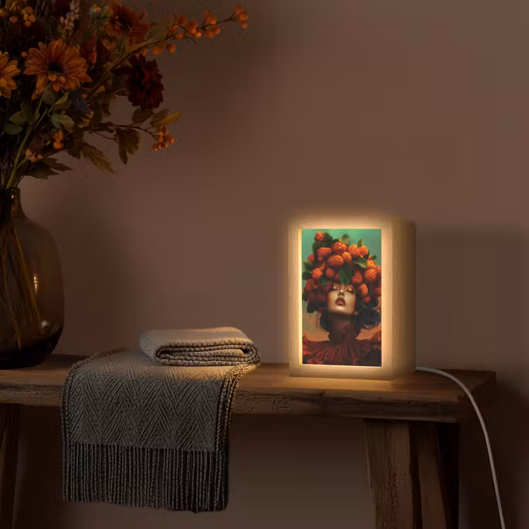 Vrouw - Frambozen - Bladeren Light Box met kabel (Tafellamp) klein -sfeer4