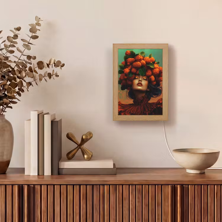 Vrouw - Frambozen - Bladeren Light Box met kabel (Tafellamp) klein -sfeer2