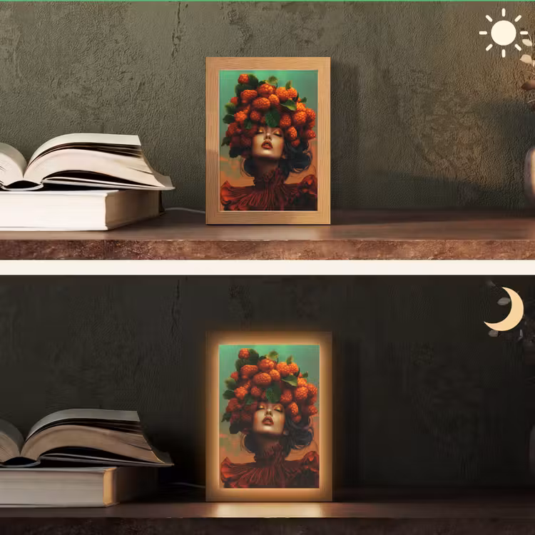 Vrouw - Frambozen - Bladeren Light Box met kabel (Tafellamp) klein -sfeer3
