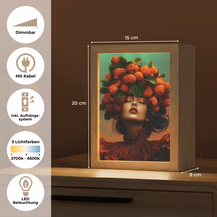 Vrouw - Frambozen - Bladeren Light Box met kabel (Tafellamp) klein -USP_DE