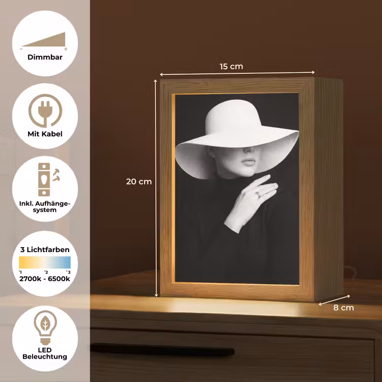 Vrouw - Hoed - Hand - Zwart - Wit - Klassiek Light Box met kabel (Tafellamp) klein -USP_DE