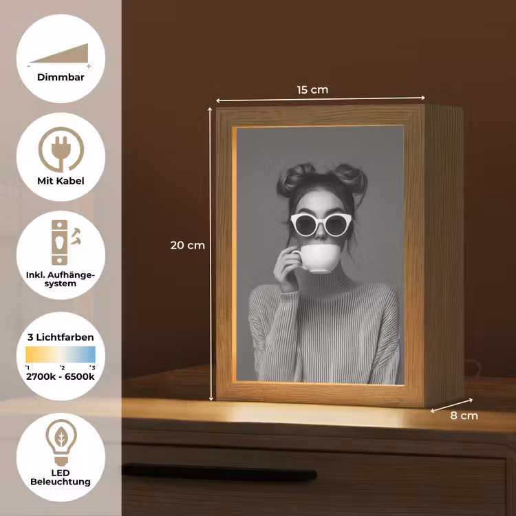 Vrouw - Koffie - Zwart - Wit Light Box met kabel (Tafellamp) klein -USP_DE