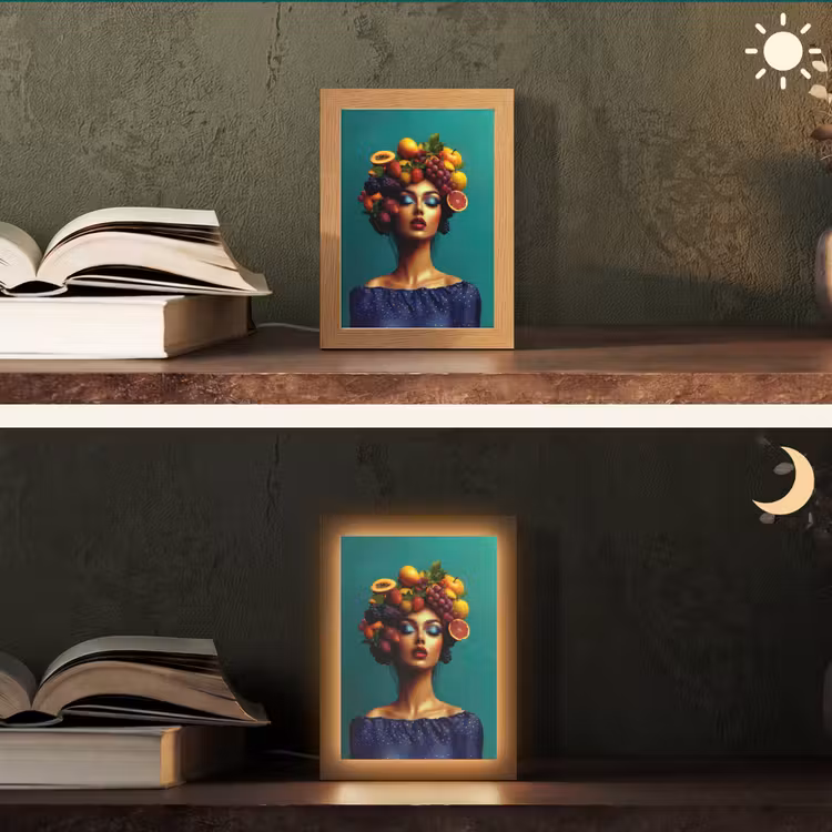 Vrouw - Hoodtooi - Tropisch - Fruit - Druiven Light Box met kabel (Tafellamp) klein -sfeer3