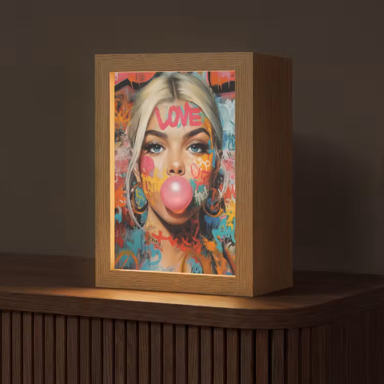 Vrouw - Kauwgom - Graffiti - Love Light Box met kabel (Tafellamp) klein -z3d_website