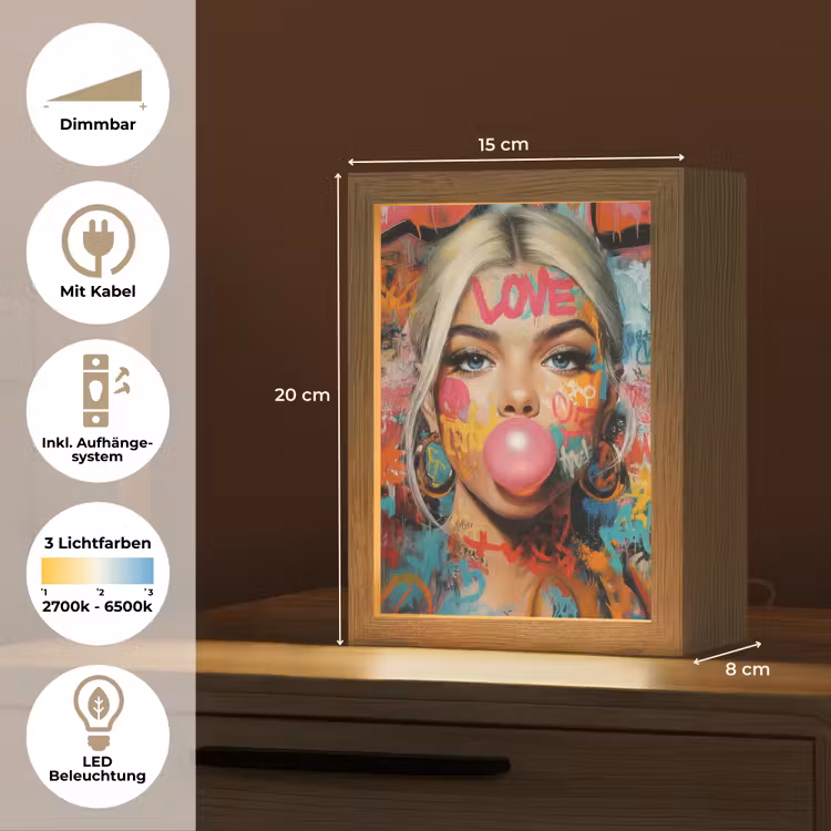 Vrouw - Kauwgom - Graffiti - Love Light Box met kabel (Tafellamp) klein -USP_DE