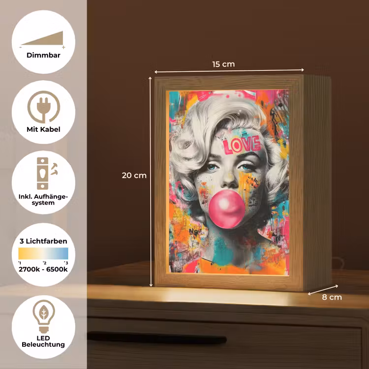 Vrouw - Kauwgom - Graffiti - Neonkleuren Light Box met kabel (Tafellamp) klein -USP_DE