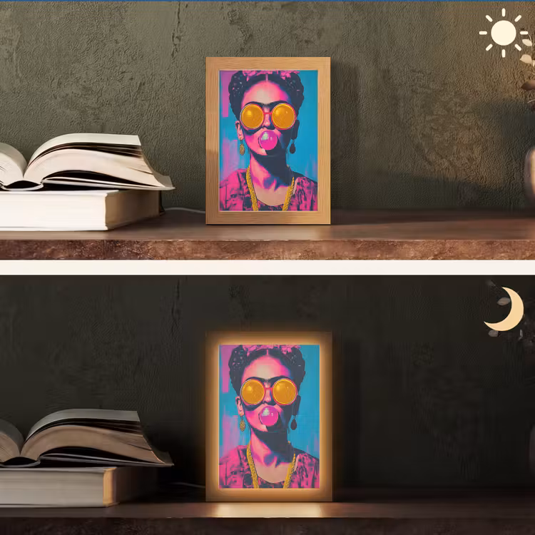 Vrouw - Kauwgom - Zonnebril - Oranje Light Box met kabel (Tafellamp) klein -sfeer3