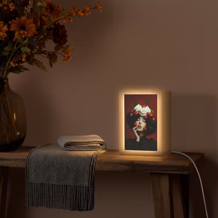 Vrouw - Kersen - Slagroom Light Box met kabel (Tafellamp) klein -sfeer4