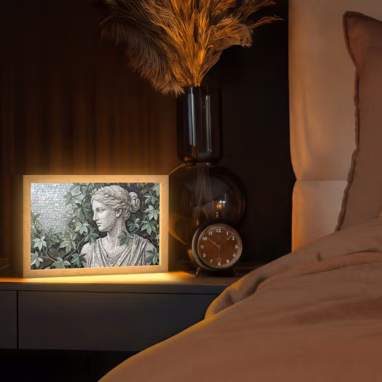 Vrouw - Klassiek - Mozaiëk - Natuur - Groen Light Box met kabel (Tafellamp) klein -sfeer1