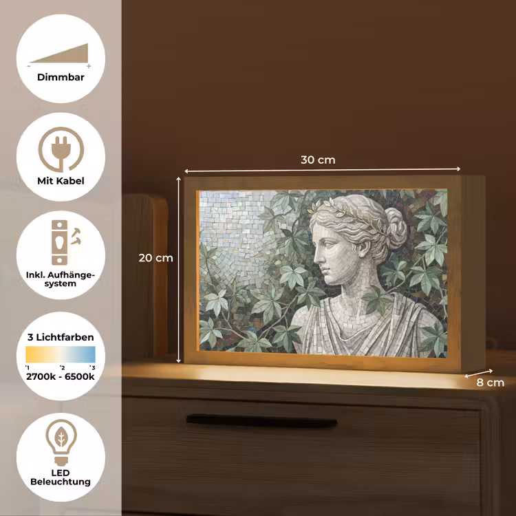 Vrouw - Klassiek - Mozaiëk - Natuur - Groen Light Box met kabel (Tafellamp) klein -USP_DE