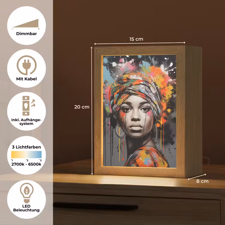 Vrouw - Hoofddoek - Graffiti - Zwart Light Box met kabel (Tafellamp) klein -USP_DE