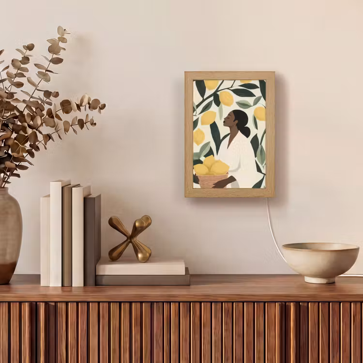 Vrouw - Mand - Citroenen - Bladeren Light Box met kabel (Tafellamp) klein -sfeer2