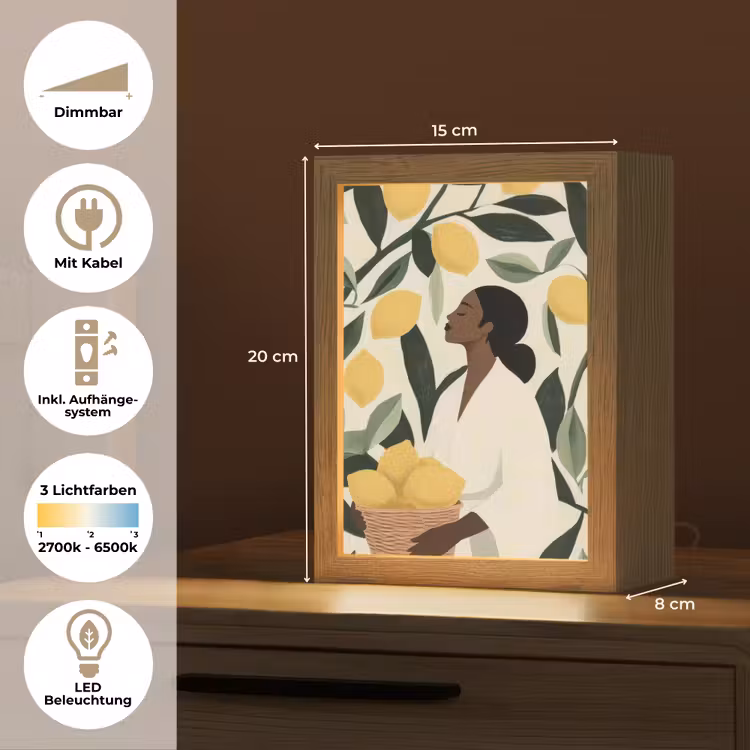 Vrouw - Mand - Citroenen - Bladeren Light Box met kabel (Tafellamp) klein -USP_DE
